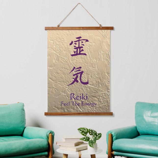 Reiki Feel die Energie Lila Wandteppich Mit Holzrahmen (Wohnzimmer)