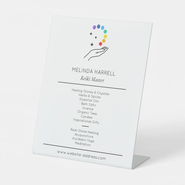 Reiki für Heilhandlogo, Massagetherapie weiß Sockelschild (Vorderseite)