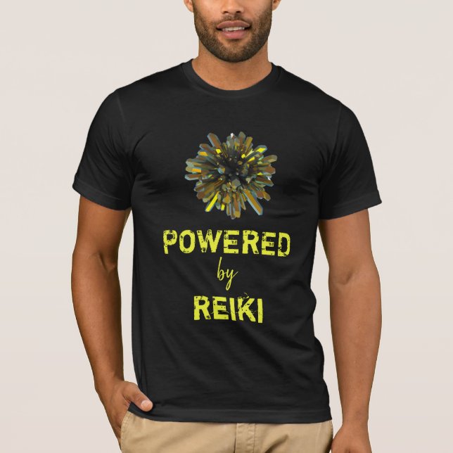 *~* Reiki Gold Gelbe Kristallkugel Männer Schwarz T-Shirt (Vorderseite)
