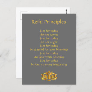 Reiki-Grundsätze Grau und Gold  Postkarte