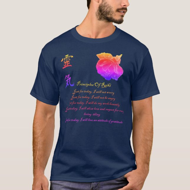 Reiki Grundsätze nur für heute Regenbogen T-Shirt (Vorderseite)