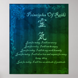 Reiki Grundsätze nur für heute und Symbol Grün Poster