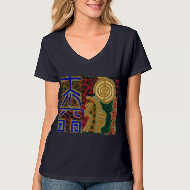 REIKI Hauptsymbole für Heilung. VNECK-T-SHIRT T-Shirt (Vorderseite)