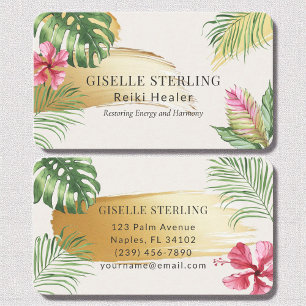 Reiki Healer Tropical Gold Brushed Watercolor Visitenkarte