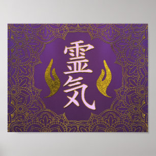 Reiki Healing Hands Symbole mit Lotus Poster