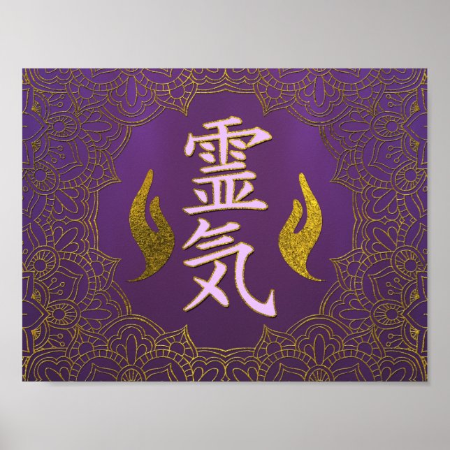 Reiki Healing Hands Symbole mit Lotus Poster (Vorne)