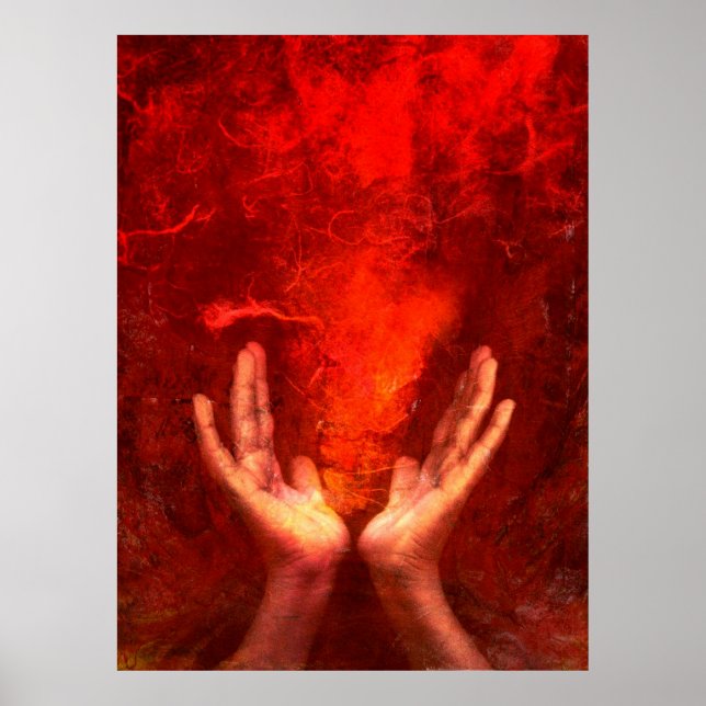 Reiki Heilung Hände mit flammender roter Energie Poster (Vorne)