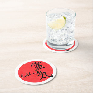Reiki Kalligraphie und Word 1 Runder Pappuntersetzer