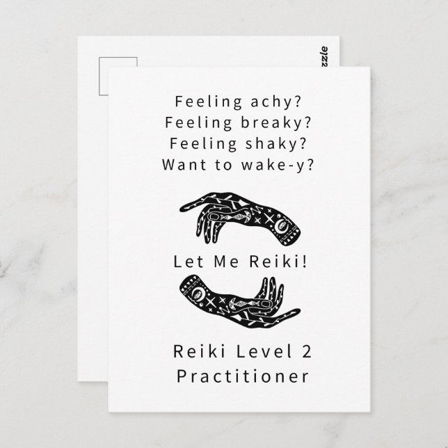 Reiki Level 2 Practitioner Riddle und Hände weiß Postkarte (Vorne/Hinten)