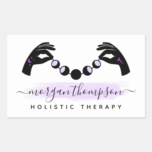 Reiki-Logo für Minimalistische Hände und Mond-Phas Rechteckiger Aufkleber (Vorderseite)