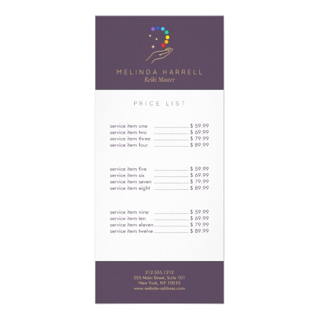 Reiki, Massage, Wellness Lila Werbekarte (Vorne)