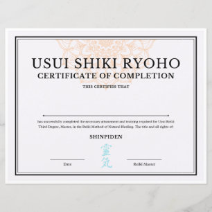Reiki Master Certificate of Completion (SHINPIDEN)