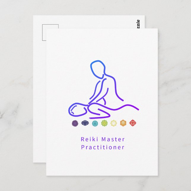 Reiki Master Practitioner Kontur White Postkarte (Vorne/Hinten)
