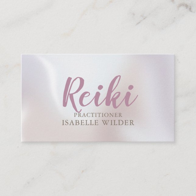 Reiki Practitioner Script Irisdescent Pearl Visitenkarte (Vorderseite)