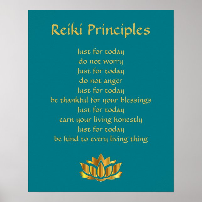 Reiki Principles Aquamarin/Gold Lotus Poster (Vorne)