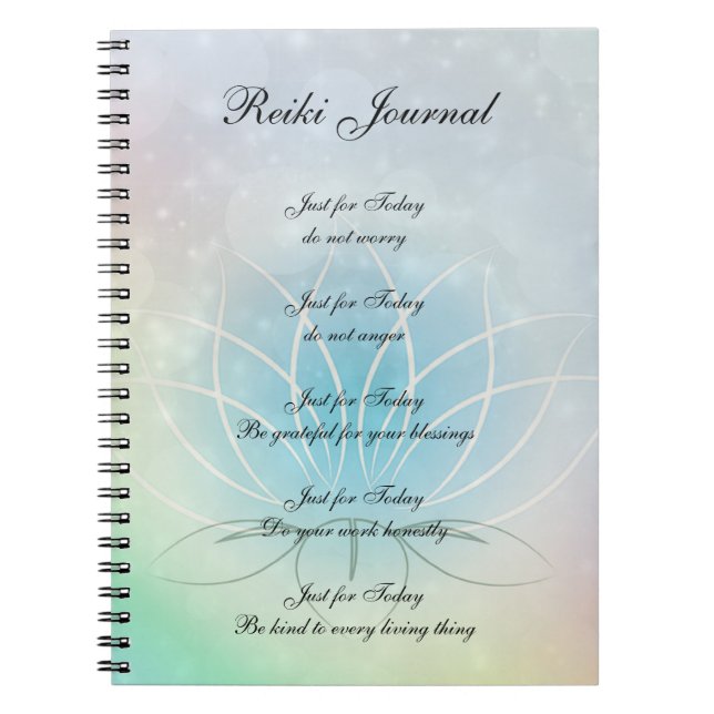Reiki Principles funkelnd Lotus Design Notizblock (Vorderseite)