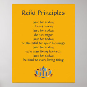Reiki Principles Gelb / Senf / Gold Lotus Poster