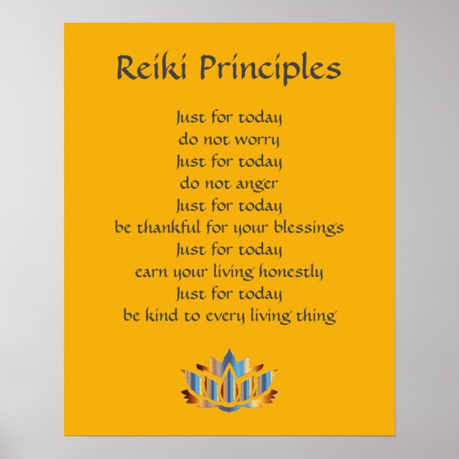 Reiki Principles Gelb / Senf / Gold Lotus Poster (Vorne)