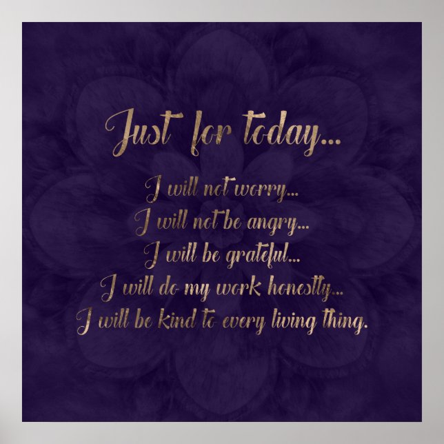 Reiki Principles - Gold auf lila Lotus Poster (Vorne)