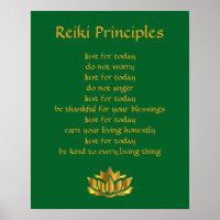 Reiki Principles Green und Gold Lotus