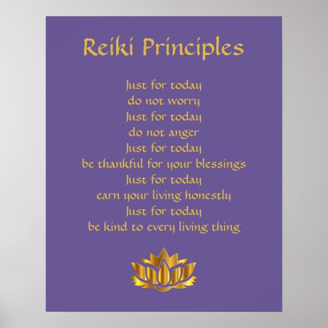 Reiki Principles Lila/Gold lotus Poster (Vorne)