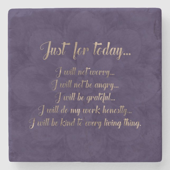 Reiki Prinzipgold auf lila Lotos Steinuntersetzer (Vorderseite)