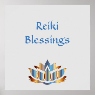 Reiki Sessings White/Gold/Blue Lotus Blume Poster