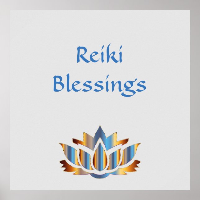 Reiki Sessings White/Gold/Blue Lotus Blume Poster (Vorne)