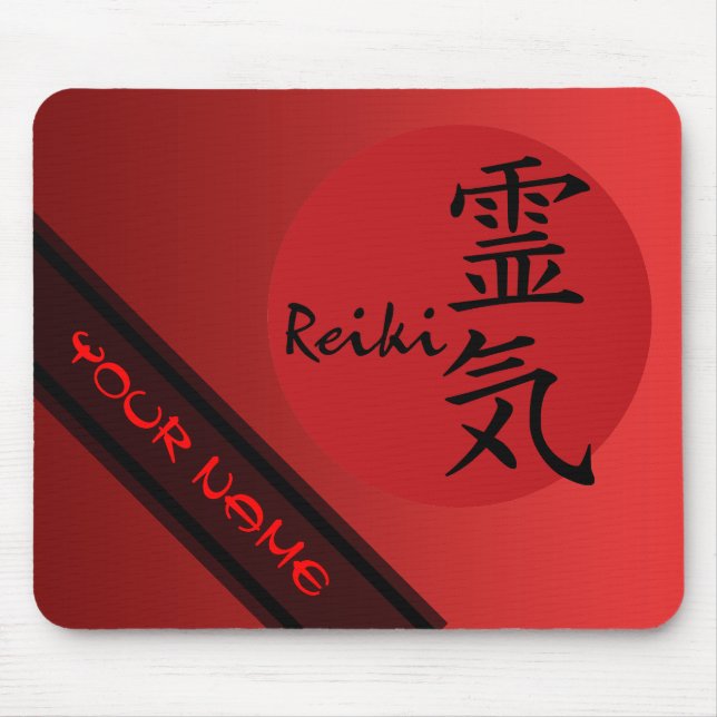 REIKI Symbol rot schwarz + Ihr Name und Bild Mousepad (Vorne)