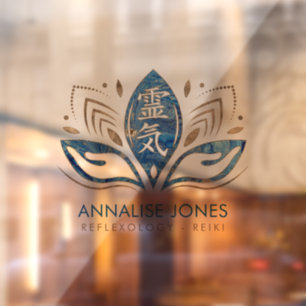 Reiki-Symbol und Hände in Lotus Blue Fensteraufkleber