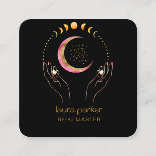Reiki Yoga Healing Hands Crescent Moon Phases Quadratische Visitenkarte