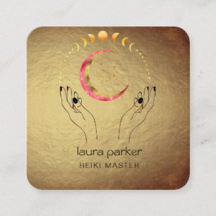 Reiki Yoga Healing Hands Crescent Moon Phases Quadratische Visitenkarte