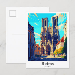 Reims France Art Vintage Reise Illustration Postkarte