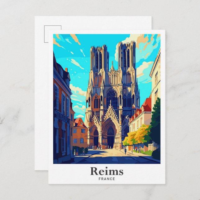 Reims France Art Vintage Reise Illustration Postkarte (Vorne/Hinten)
