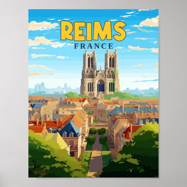 Reims France Vintage Reise Illustration Poster (Vorne)