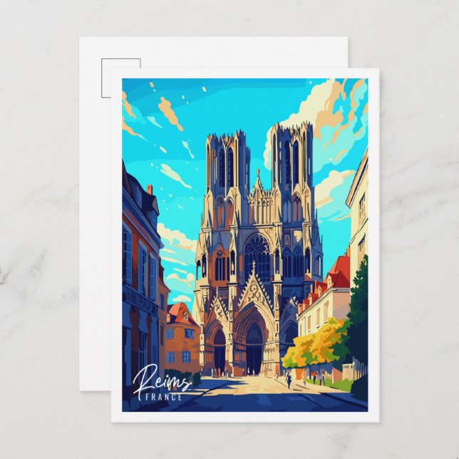 Reims France Vintage Reise Illustration Postkarte (Vorne/Hinten)