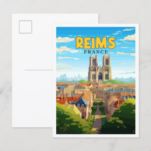 Reims Frankreich Vintage-Reiseillustration Postkarte