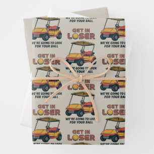 Rein mit Verlierer Vintage Lustiger Golfwagen Golf Geschenkpapier Set