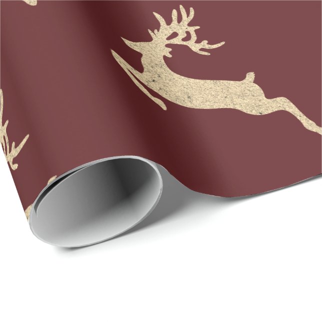 Reinadeer New Year Burgundy Red Maroon Gold Geschenkpapier (Rolleneckpunkt)