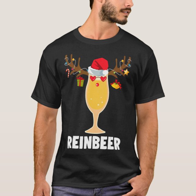 Reinbeer Christmas Santa Lights Rentier Bier T-Shirt (Vorderseite)