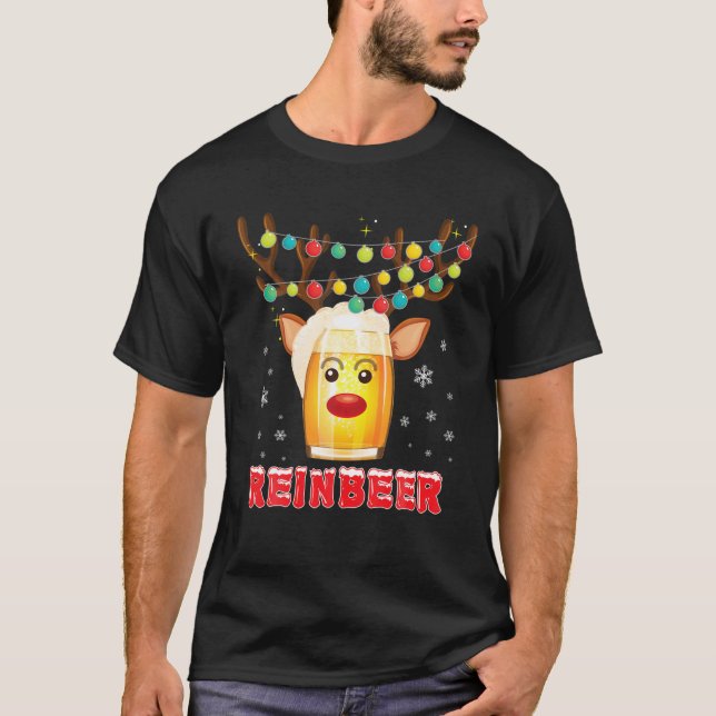 Reinbeer Santa Claus Reindeer Bier Weihnachtsgeträ T-Shirt (Vorderseite)