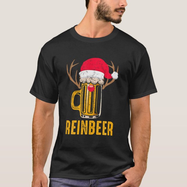Reinbeer Santa Claus Reindeer Drink Beer Funny T-Shirt (Vorderseite)