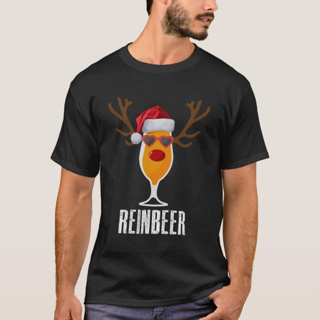 Reinbeer Weihnachtsmann's Hat Rentier Bierglas Wei T-Shirt (Vorderseite)