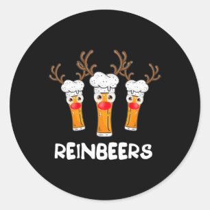 Reinbeers Funny Reindeer Beer Christmas Drink X Runder Aufkleber