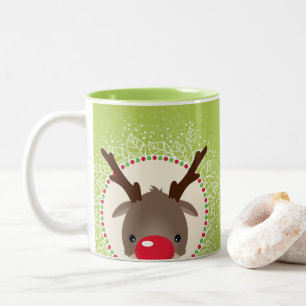 REINDEE PEEKING niedliche rote Nase rudolph Kalkgr Zweifarbige Tasse