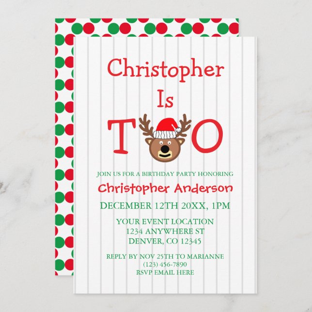 Reindeer 2. Geburtstag Einladung (Vorne/Hinten)