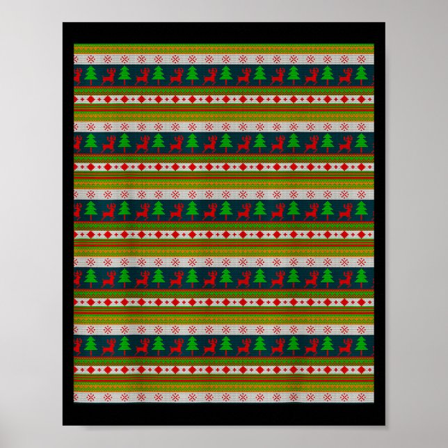Reindeer And Christmas Tree Knit Pattern  Poster