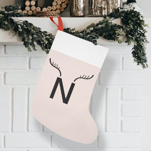 Reindeer Antler   Christmas Monogram, Initial Pink Kleiner Weihnachtsstrumpf