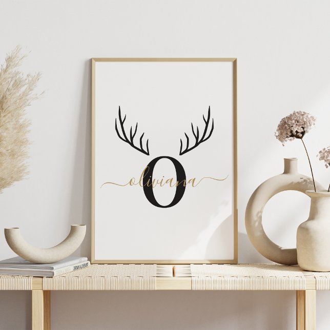 Reindeer Antler | Elegant Monogram Christmas Poster (Von Creator hochgeladen)