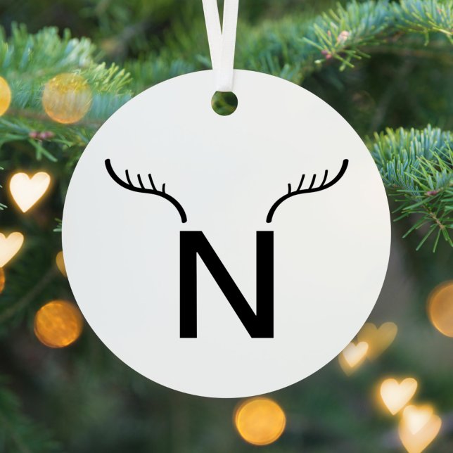 Reindeer Antlers Modern Initial Christmas Monogram Ornament Aus Metall (Von Creator hochgeladen)